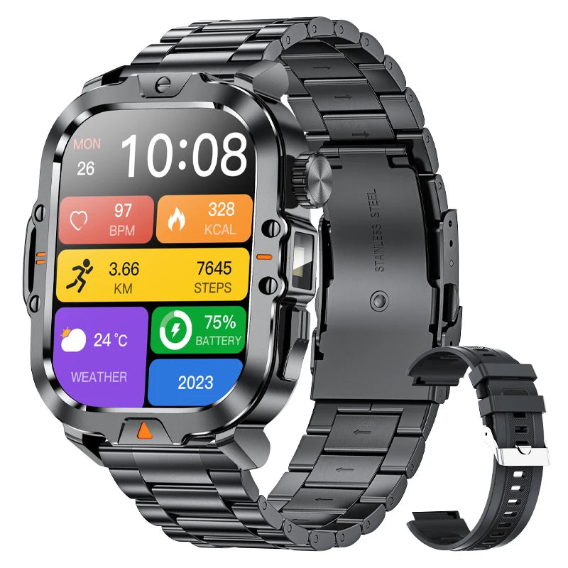HD Screen Men Smart Watch With Flashlight Waterproof Health Monitor Call Smartwatch