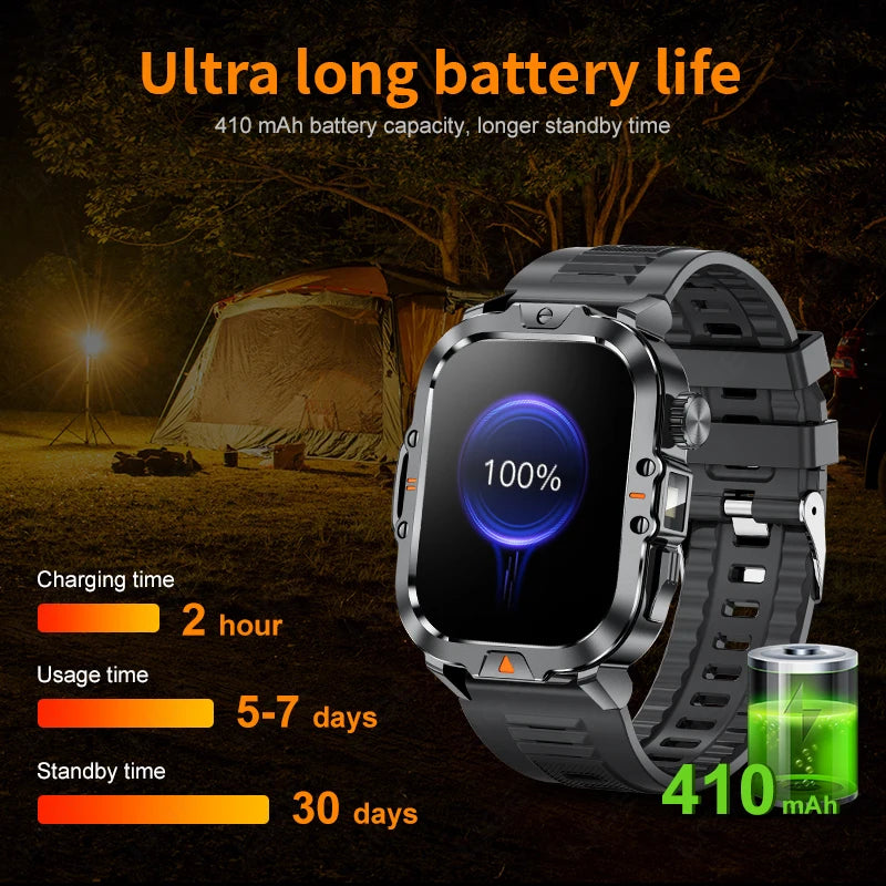 HD Screen Men Smart Watch With Flashlight Waterproof Health Monitor Call Smartwatch