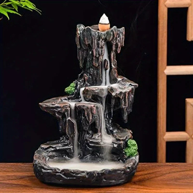 Waterfall Monk Incense Burner Mountain Tower Incense Holder Yoga Aromatherapy