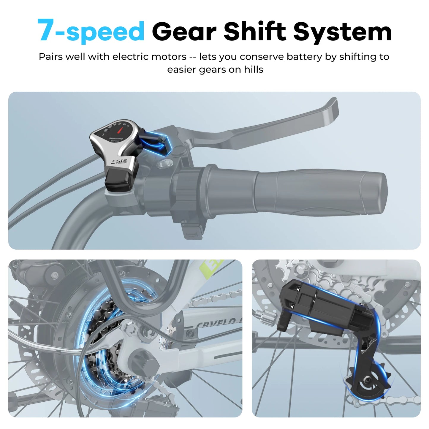 Electric E Bike with 7-Speed,Electric Bike for Adults,up 80 Miles Removable Battery