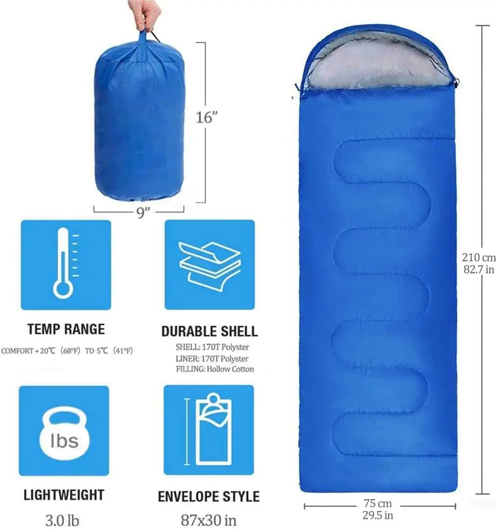 Envelope with Cap Sleeping Bag, Spring Summer Autumn Outdoor Travel Bag, Adult Camping Single Sleeping Bag