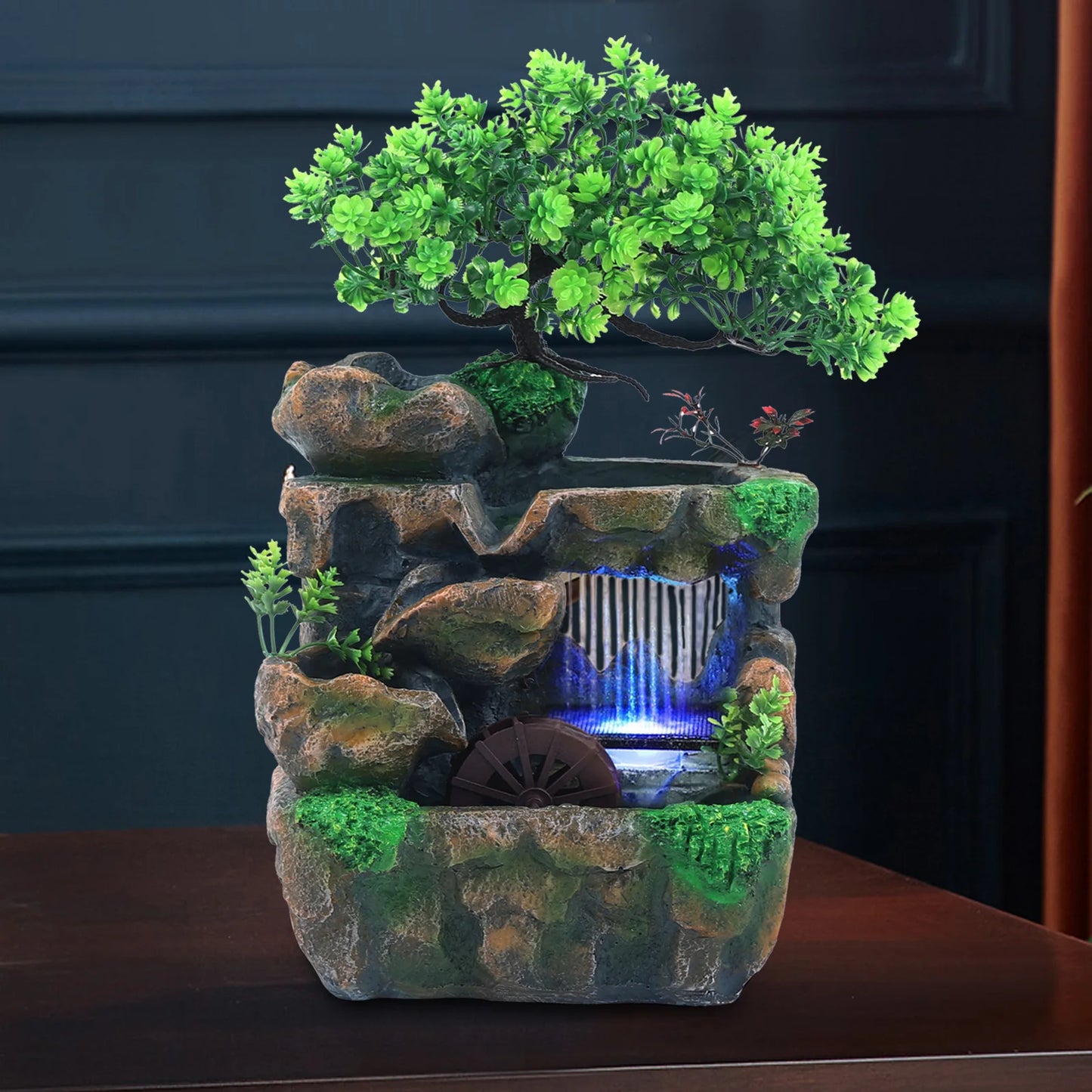 Indoor Room Fountain Waterfall Desktop Decoration with LED Lighting Zen Meditation