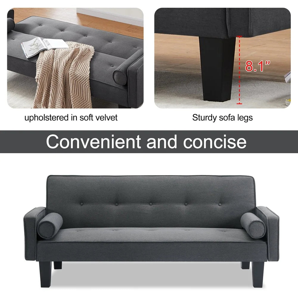 Convertible Futon Sofa Bed, Couch Adjustable Backrest Comfortable Seating Easy Assembly Compact Living Room
