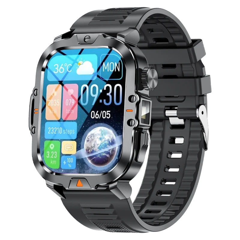 HD Screen Men Smart Watch With Flashlight Waterproof Health Monitor Call Smartwatch