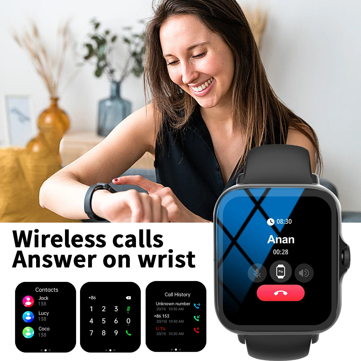 Smart watch with multiple sports modes, can make and receive calls