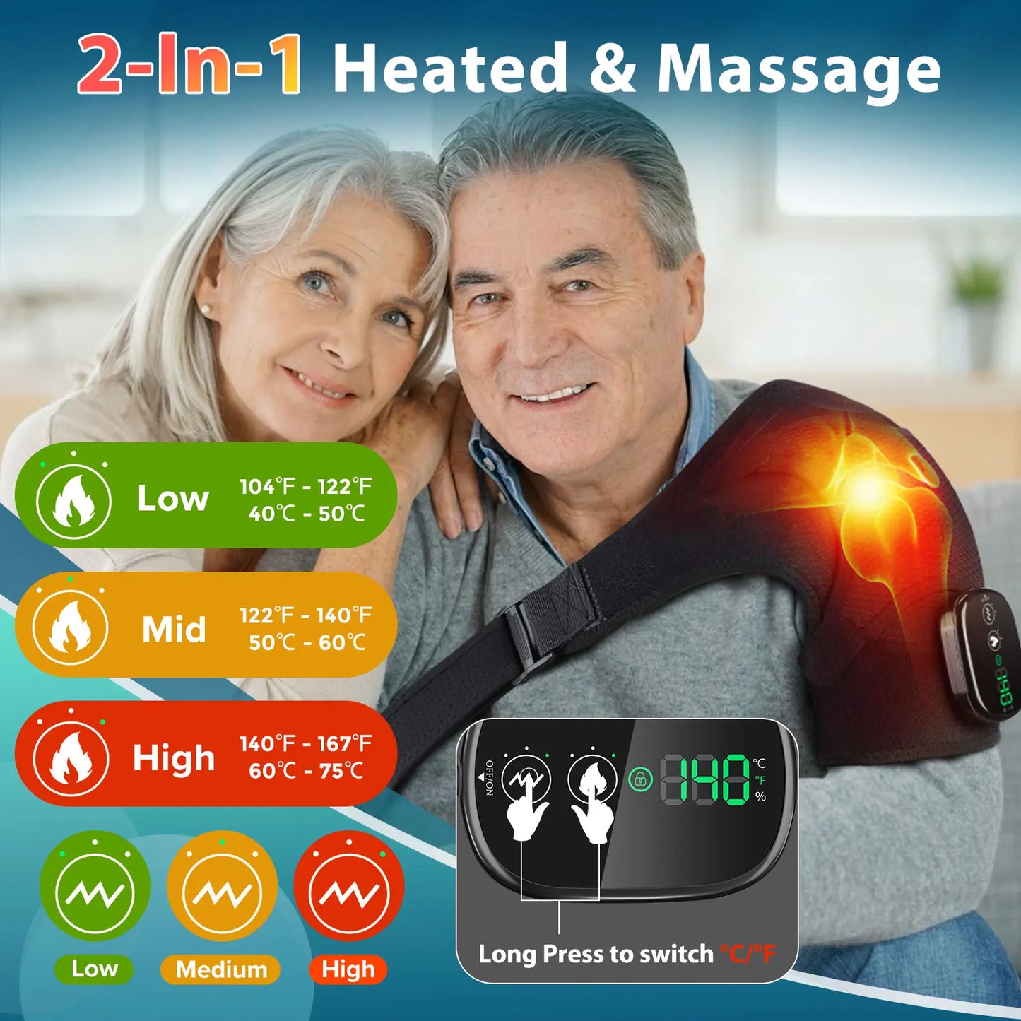 Electric Heating Pad Shoulder Vibration Massager Physiotherapy Arthritis Joint Pain Relief
