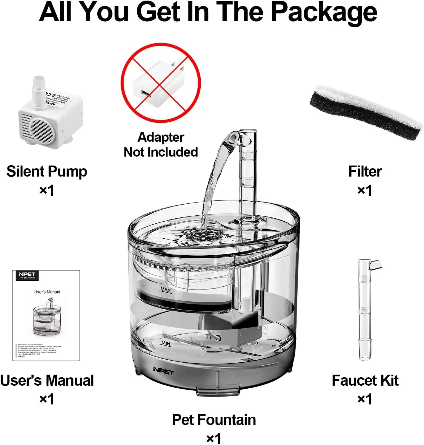 Cat Water Fountain, Automatic Pet Drinking Fountain with Replacement Faucet Kit