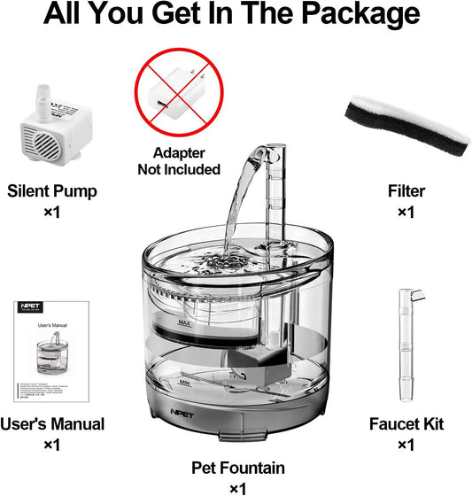 Cat Water Fountain, Automatic Pet Drinking Fountain with Replacement Faucet Kit