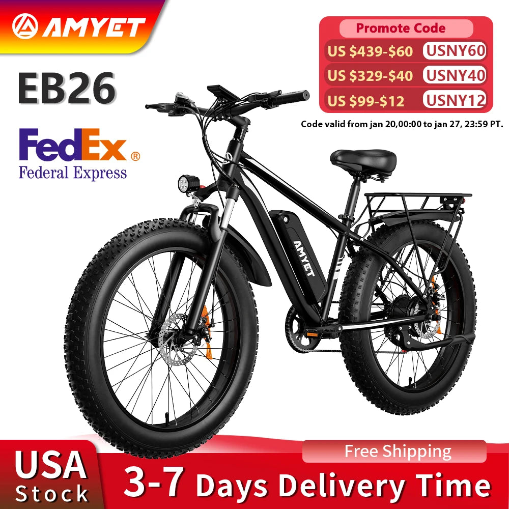 Electric Bike for Adults Bike 26" Fat Tire Mountain 31mph Dual Shock Absorber