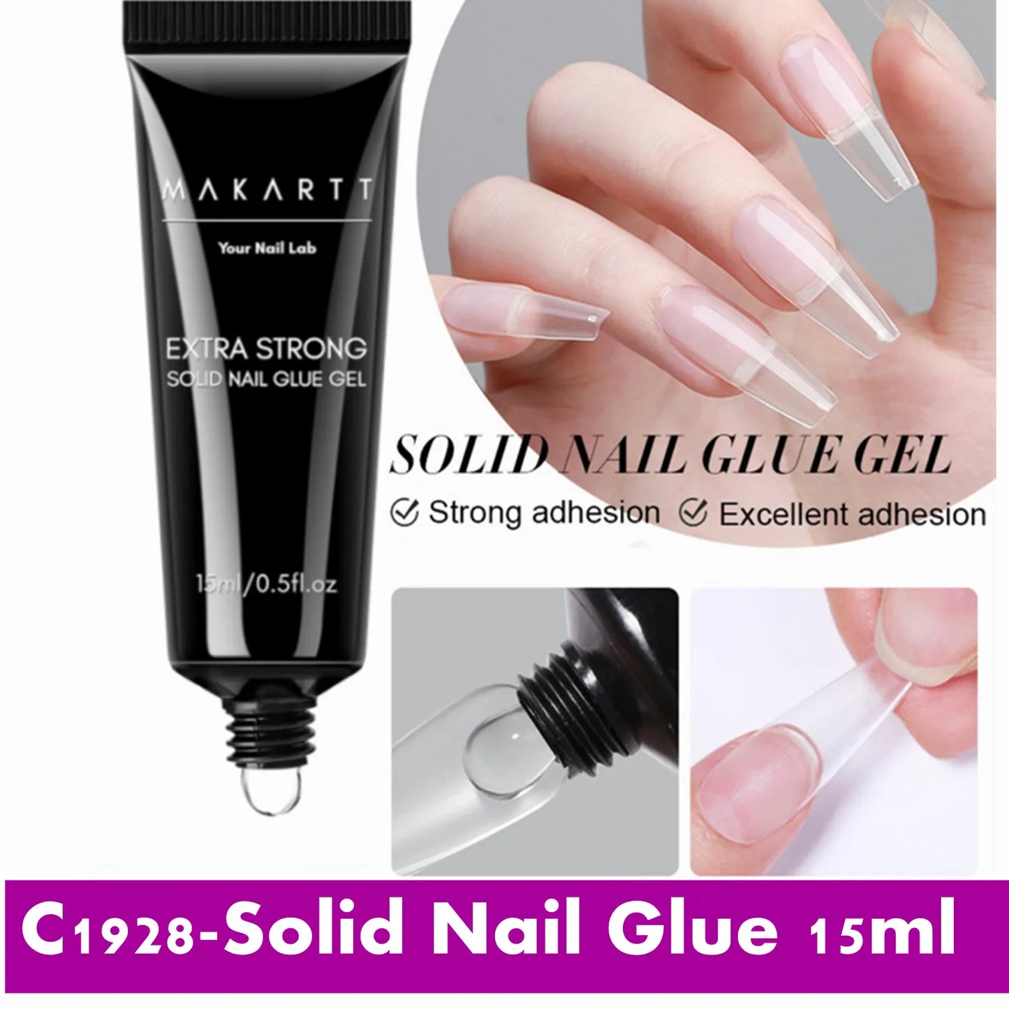 Solid Nail Glue with Glue Remover Kit: Super Strong Nail Glue Gel for Press on Nails