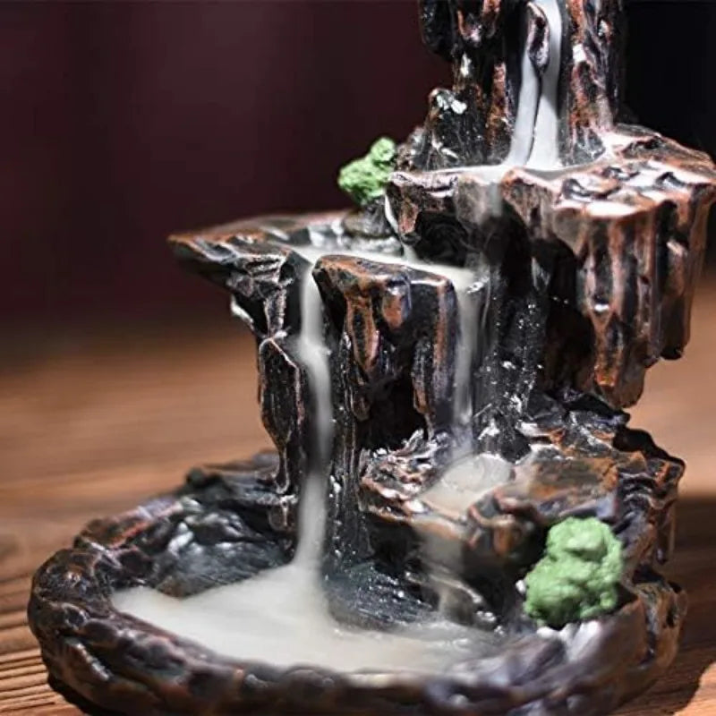 Waterfall Monk Incense Burner Mountain Tower Incense Holder Yoga Aromatherapy