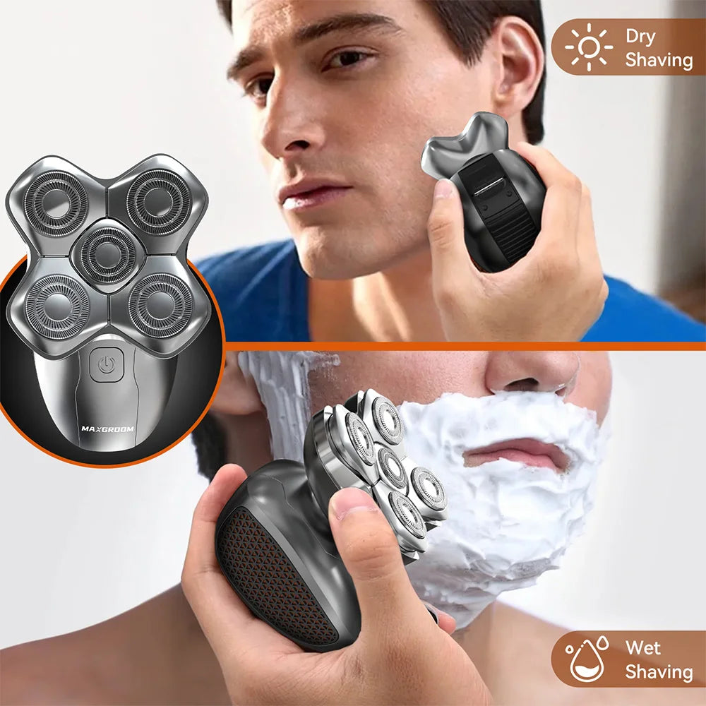 Electric Head Shavers for Men 5D Floating Blade Magnetic Razor Hair Trimmer Waterproof Beard Shaver