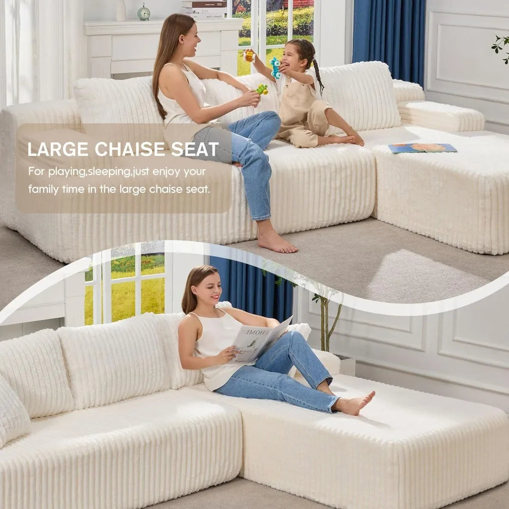 Sectional Sofa Couches 108" L-Shape Couch 3 Seat Modular Sofa Memory