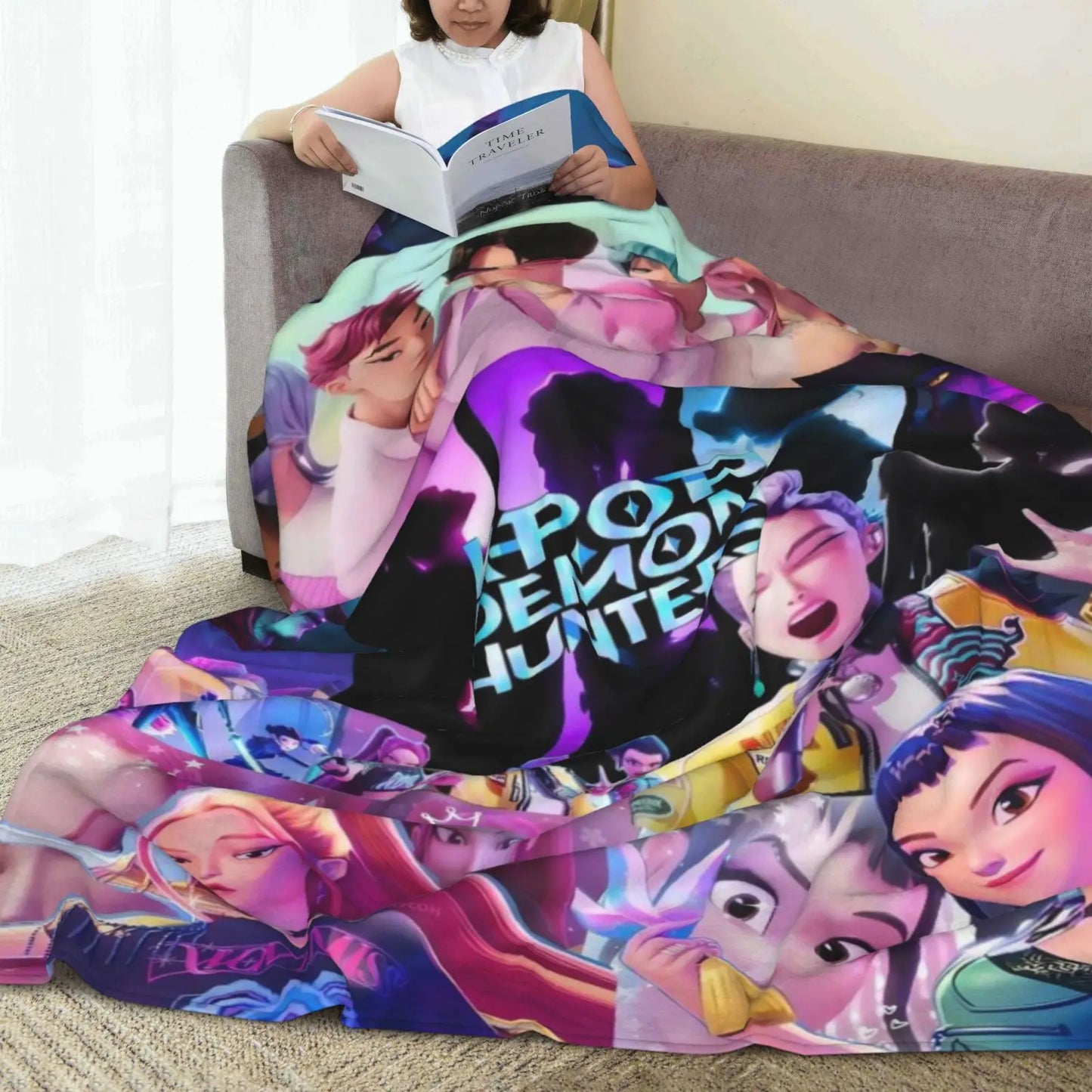Huntrix Girls Cozy Super Soft Flannel Blanket,Popular KPop Demon Hunter Anime Throw Blanket
