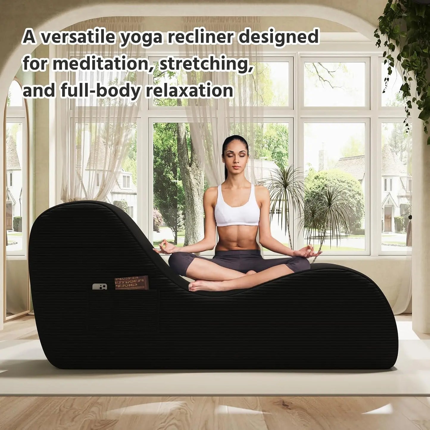 Yoga Chairs for Adults,Chaise Lounge, with Waist Pad,Foot Pad, Side Pockets,High Density Foam Non-Slip Bottom
