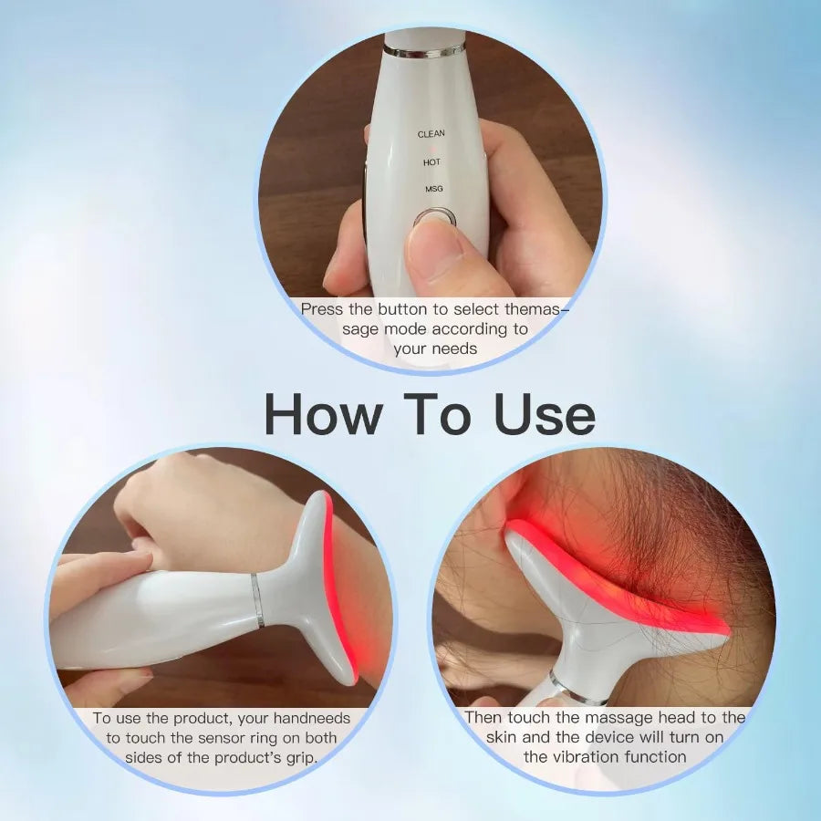Neck Face Beauty Device Skin Care Face Massage 3 in 1 Facial Massager Sculpting Tool with Thermals Vibration White