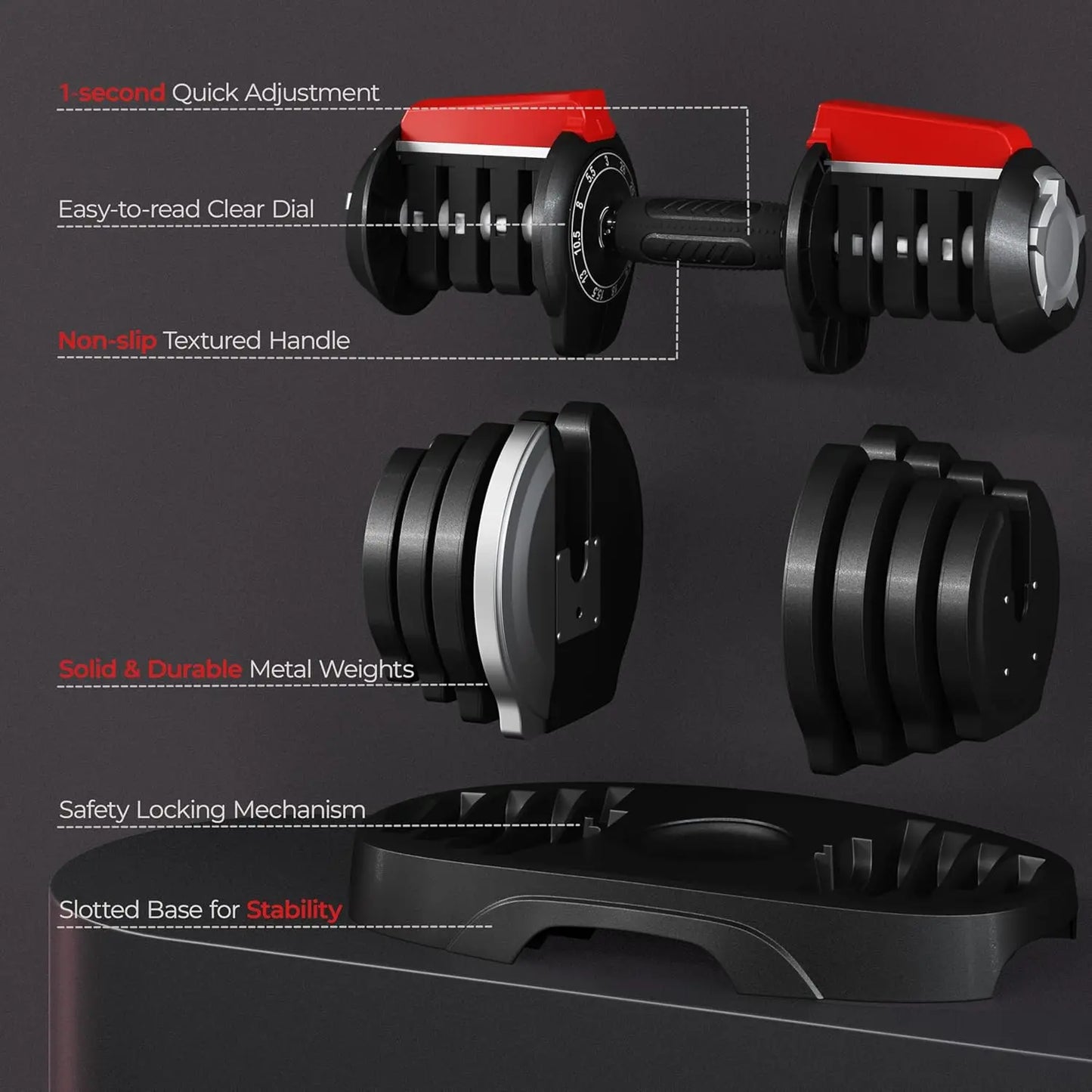 Adjustable Dumbbell Set 28 BS Adjustable Dumbbells Fast Adjust Dumbbell Weight Set with Anti Slip Handle and Tray for Men/Women