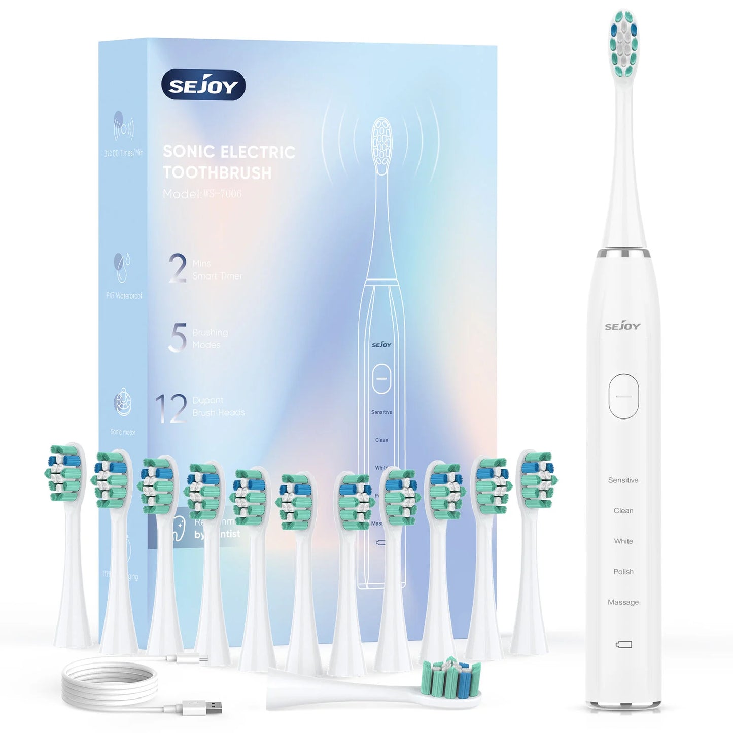 Sonic Electric Toothbrush for Adults Dental Rechargeable 5 Cleaning Modes