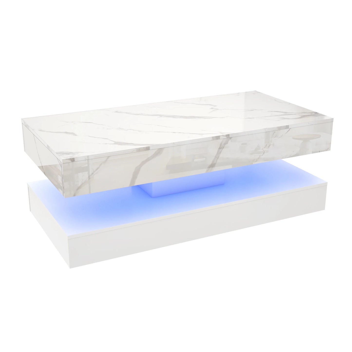 Coffee Table with LED lights, Double-Layer Design with 2 Storage Drawers