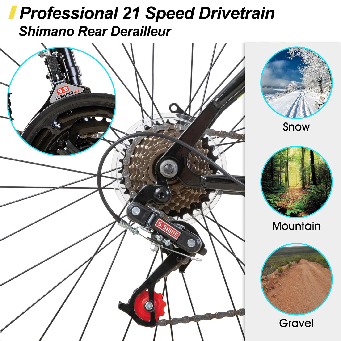 24 26 inch Mountain Bike for Men Women, 21 Speeds High-Carbon Steel Frame, Sport Cycling for Adult