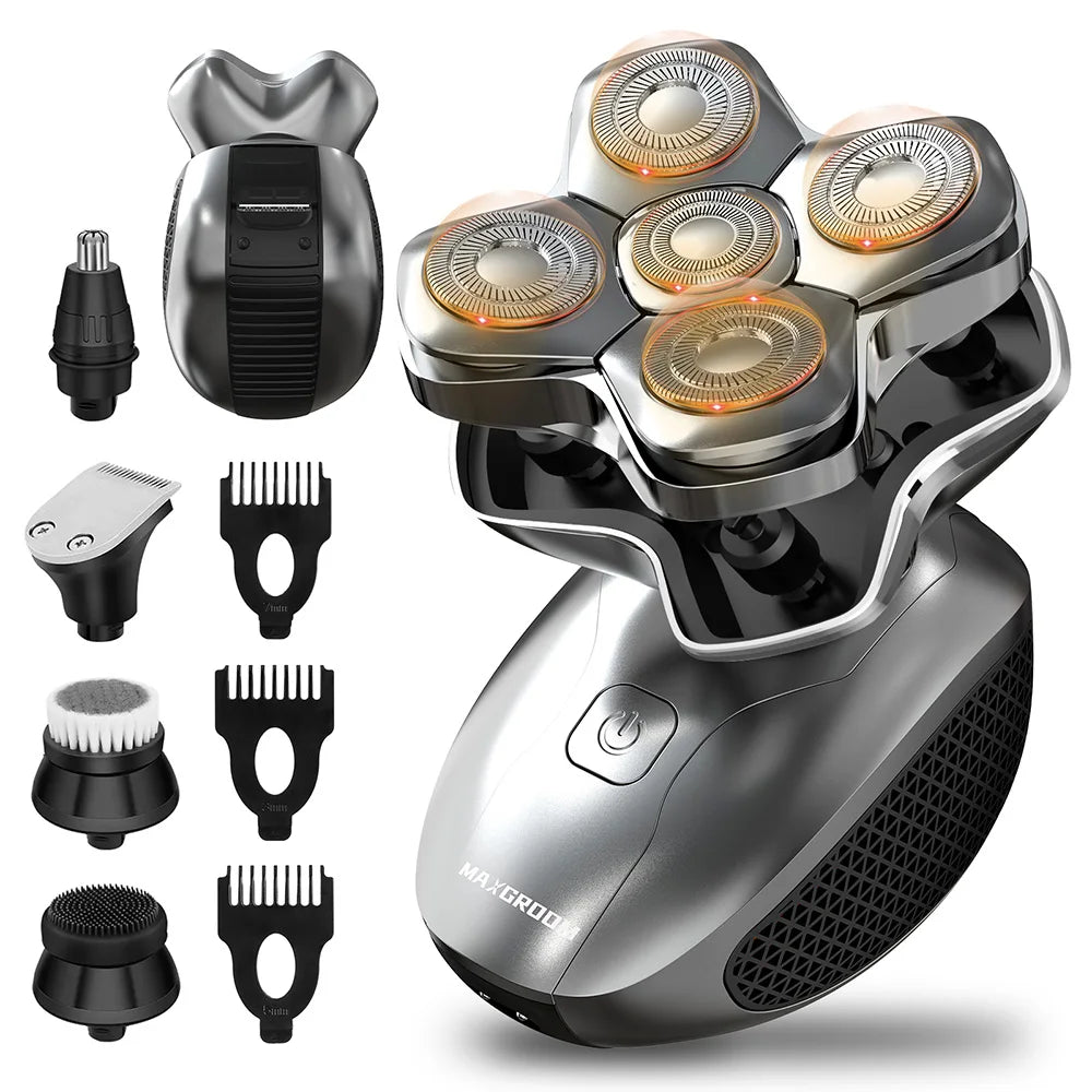 Electric Head Shavers for Men 5D Floating Blade Magnetic Razor Hair Trimmer Waterproof Beard Shaver