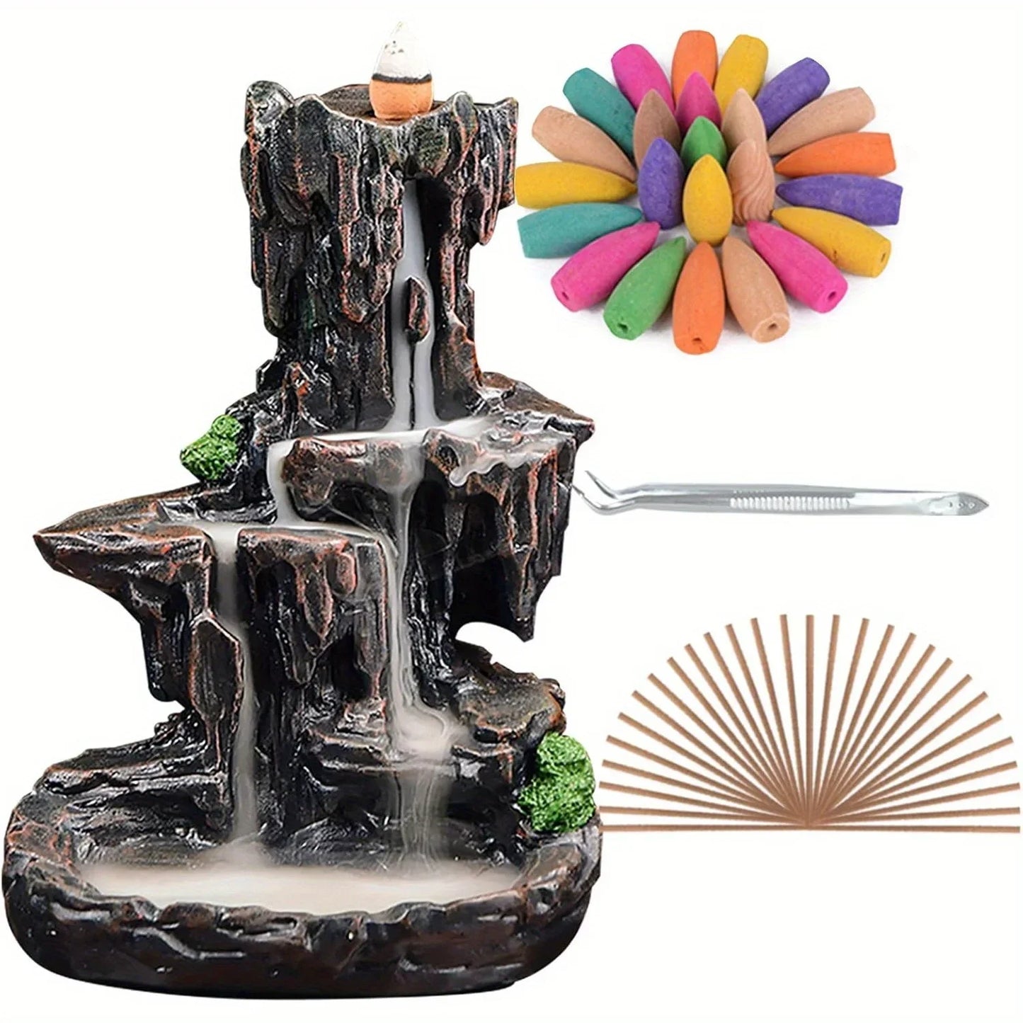 Waterfall Monk Incense Burner Mountain Tower Incense Holder Yoga Aromatherapy
