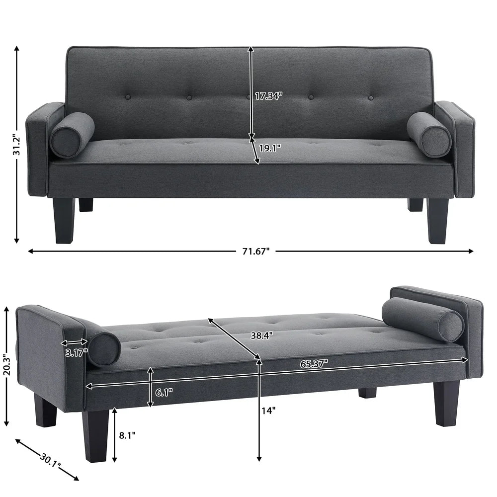 Convertible Futon Sofa Bed, Couch Adjustable Backrest Comfortable Seating Easy Assembly Compact Living Room