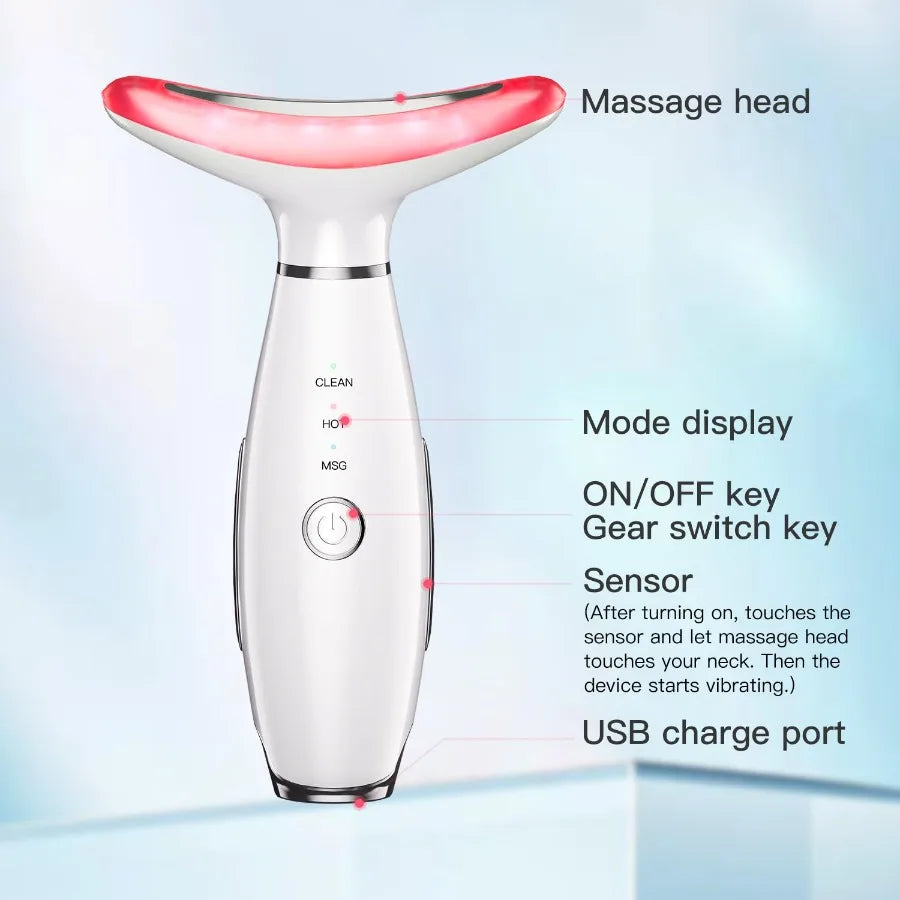 Neck Face Beauty Device Skin Care Face Massage 3 in 1 Facial Massager Sculpting Tool with Thermals Vibration White