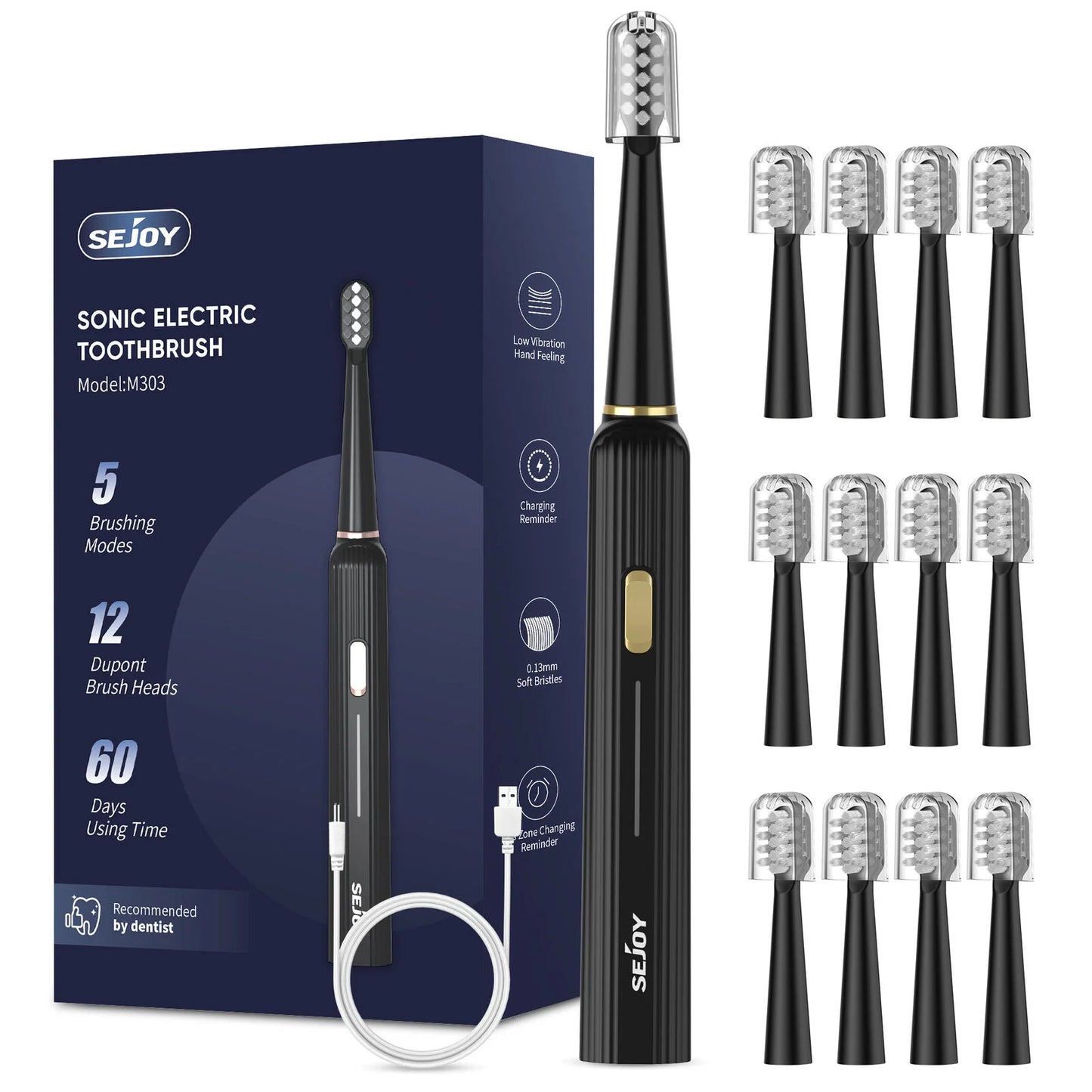 Sonic Electric Toothbrush for Adults Dental Rechargeable 5 Cleaning Modes
