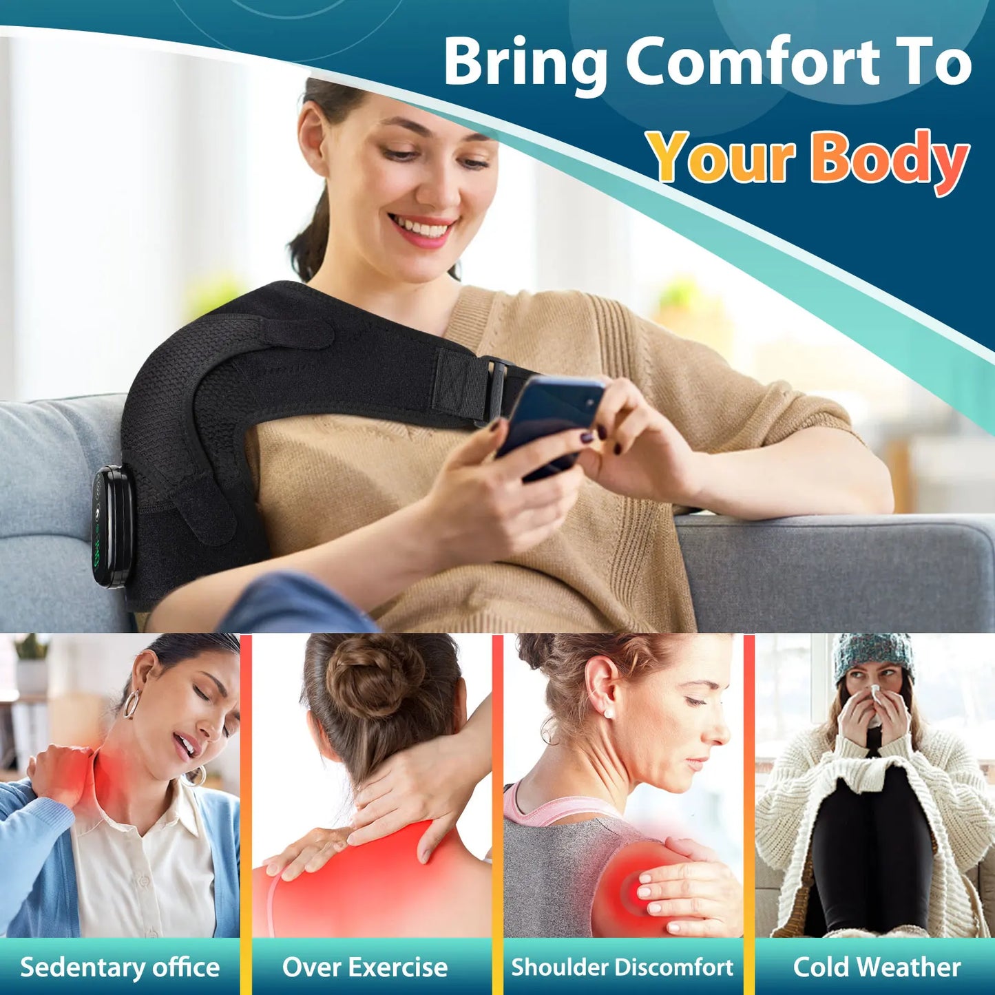Electric Heating Pad Shoulder Vibration Massager Physiotherapy Arthritis Joint Pain Relief
