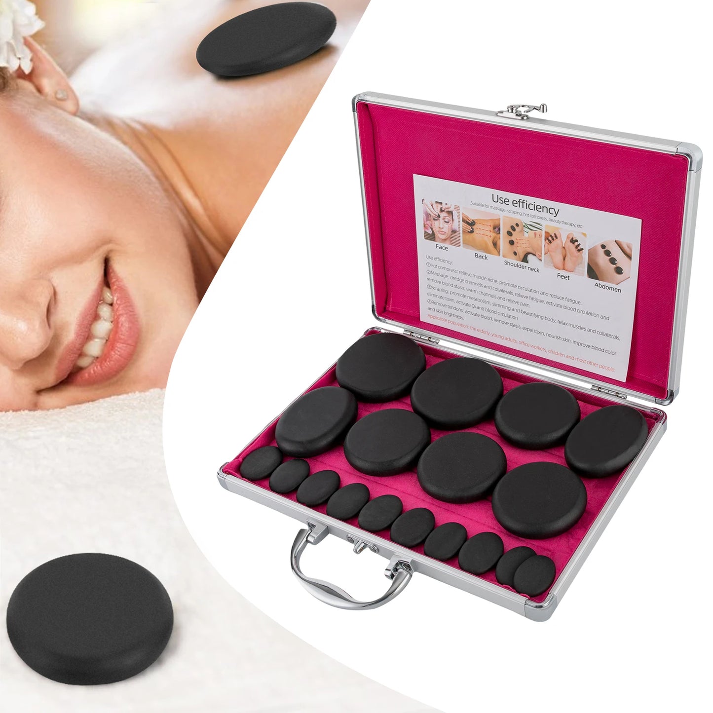 Hot Stones Massage Set with Heater Box for Salon and Home Spa Use Relaxing Healing Relief