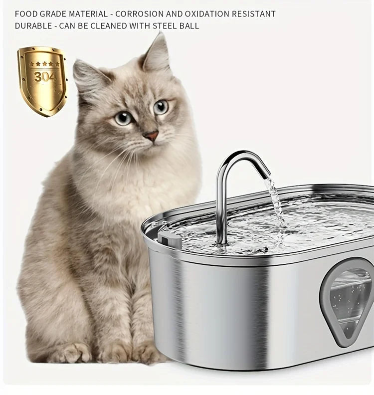 Large capacity pet water dispenser automatic stainless steel cat water fountain