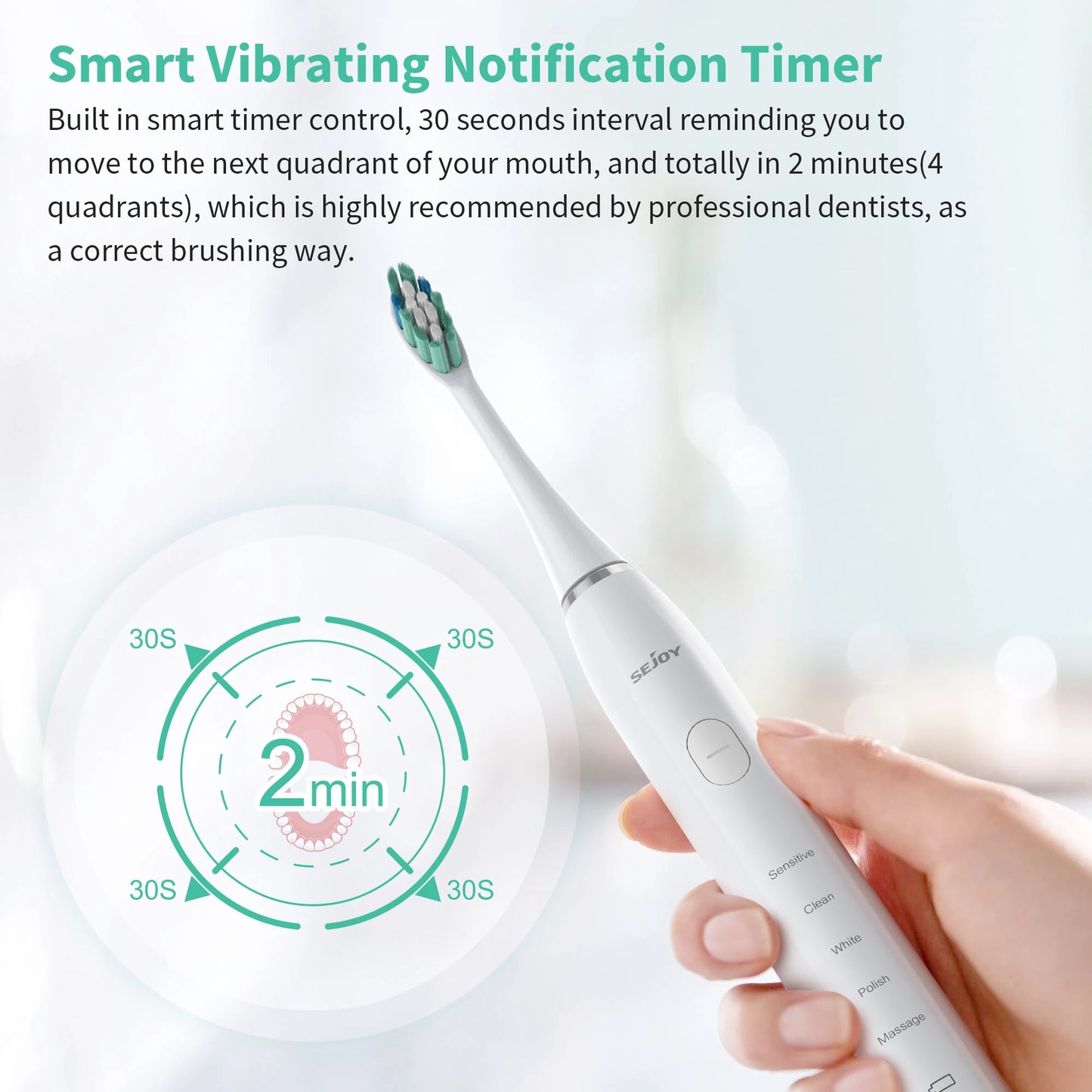 Sonic Electric Toothbrush for Adults Dental Rechargeable 5 Cleaning Modes