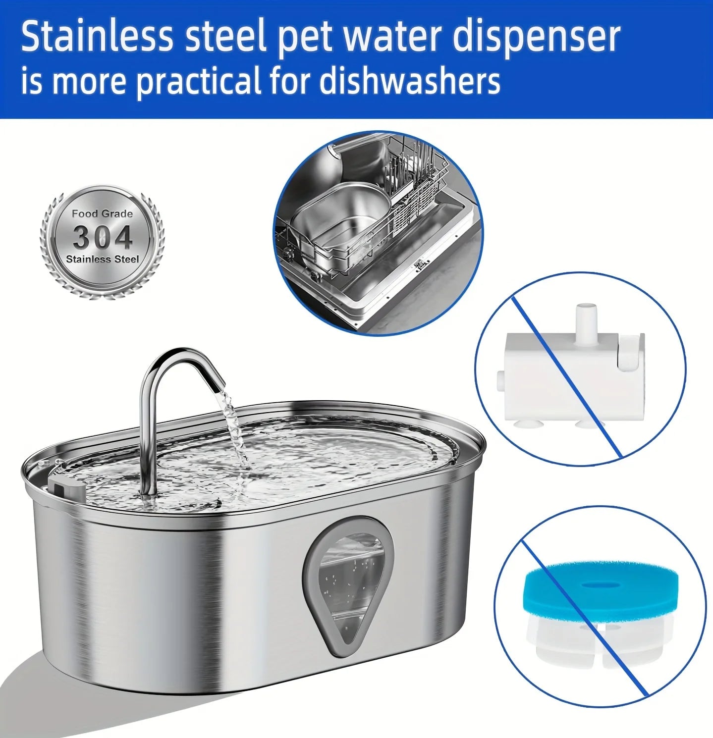 Large capacity pet water dispenser automatic stainless steel cat water fountain