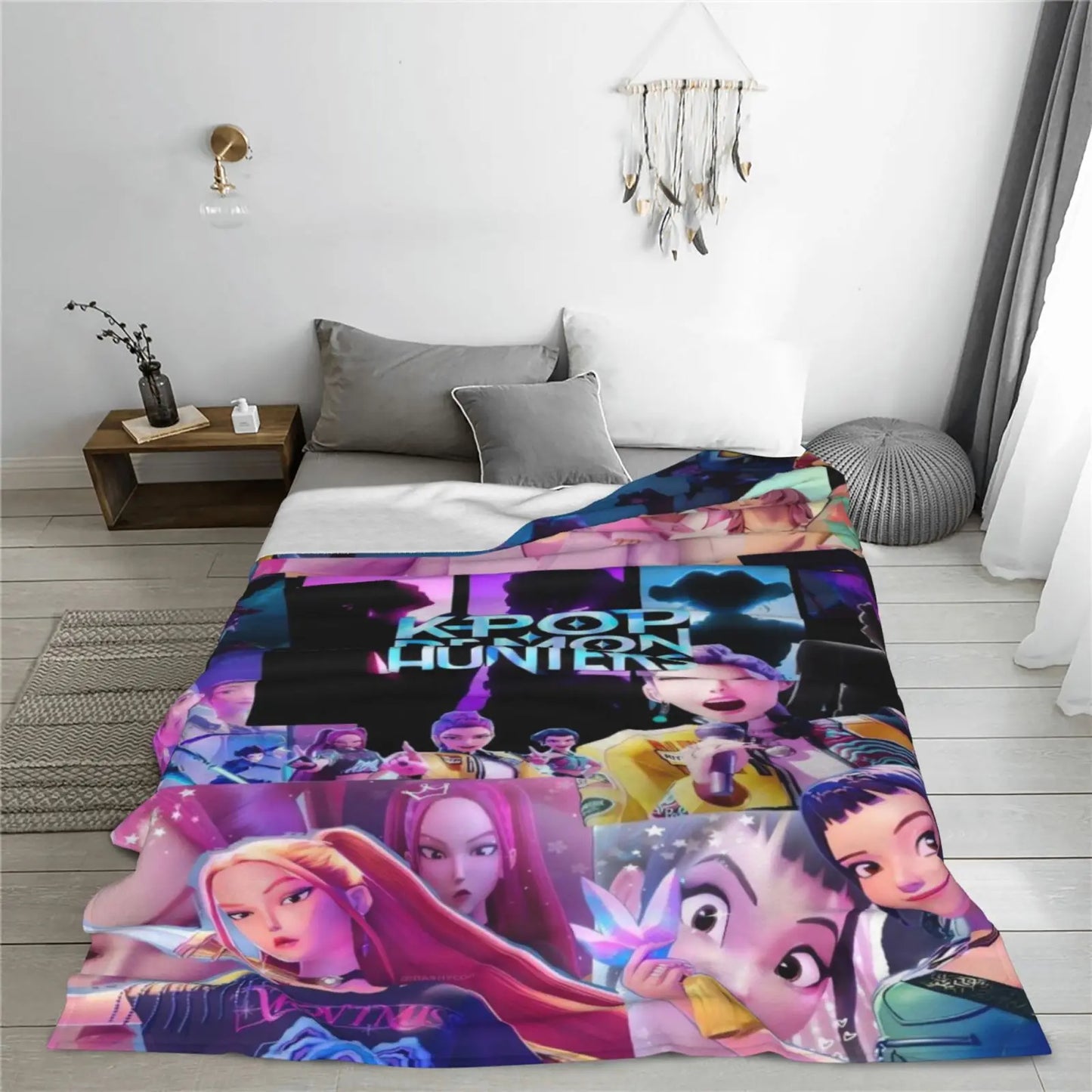 Huntrix Girls Cozy Super Soft Flannel Blanket,Popular KPop Demon Hunter Anime Throw Blanket