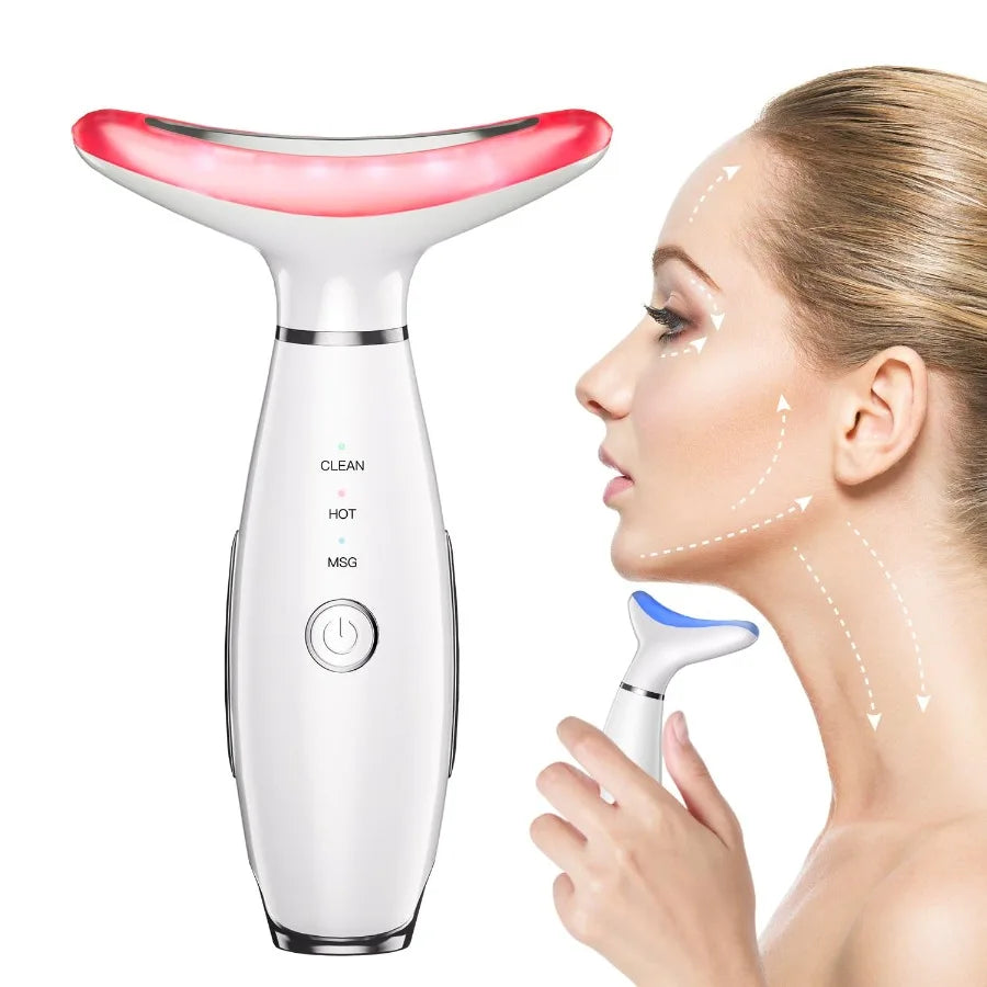 Neck Face Beauty Device Skin Care Face Massage 3 in 1 Facial Massager Sculpting Tool with Thermals Vibration White