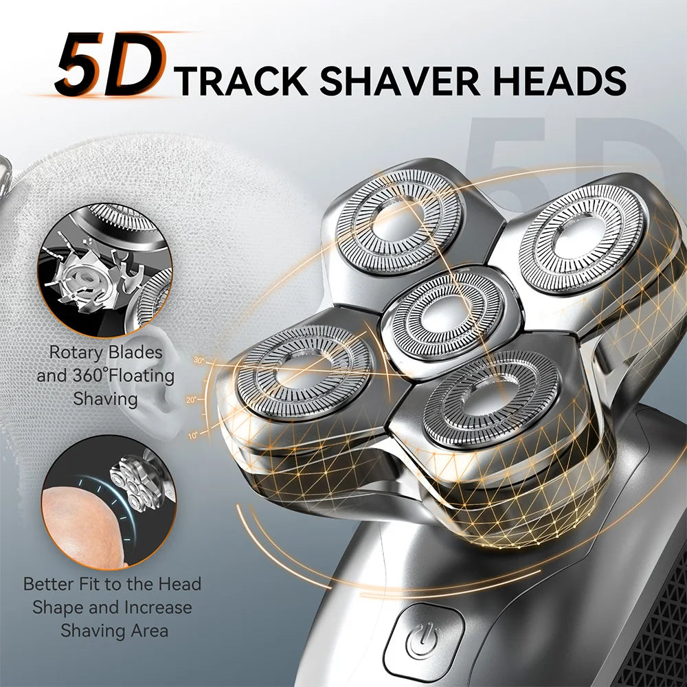Electric Head Shavers for Men 5D Floating Blade Magnetic Razor Hair Trimmer Waterproof Beard Shaver