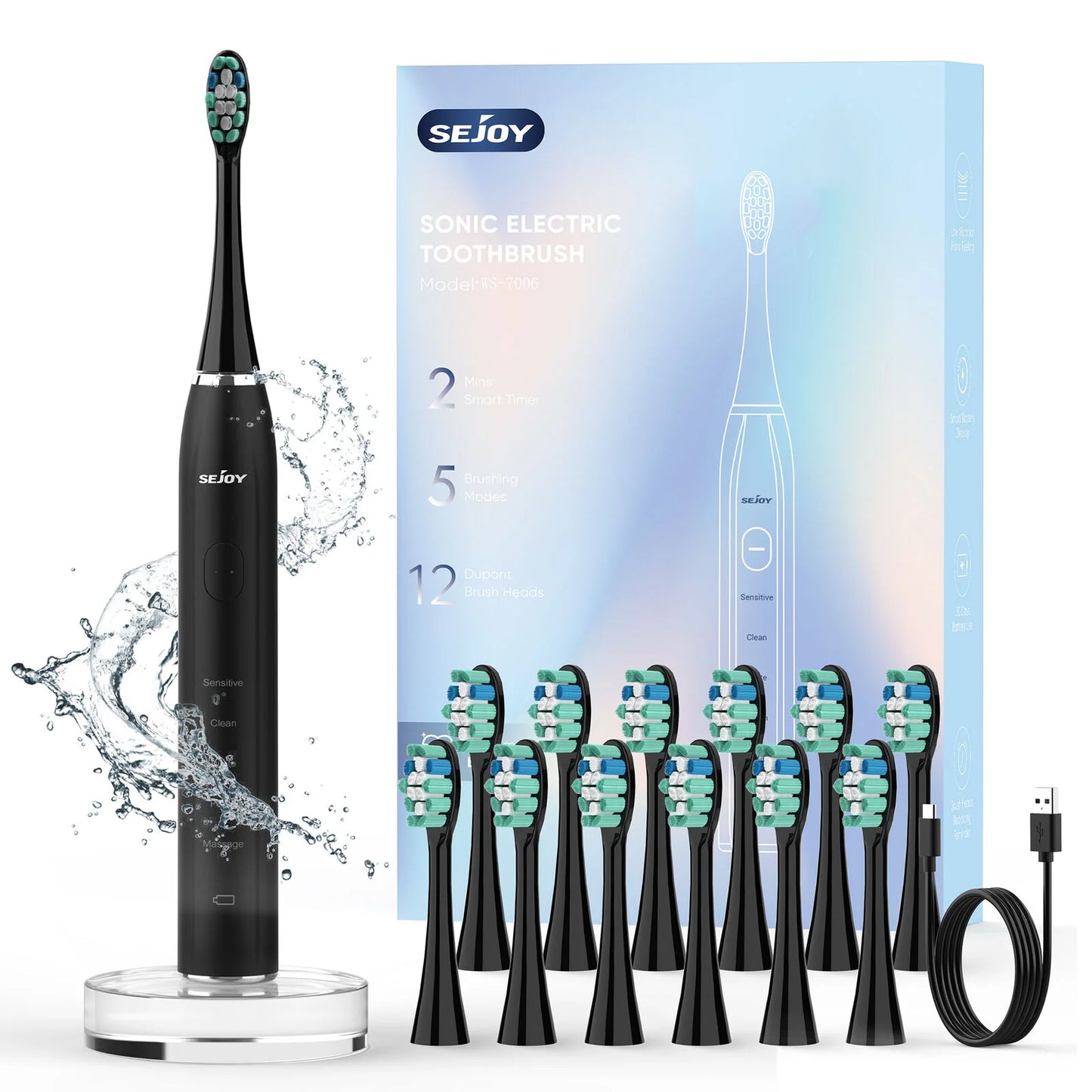 Sonic Electric Toothbrush for Adults Dental Rechargeable 5 Cleaning Modes