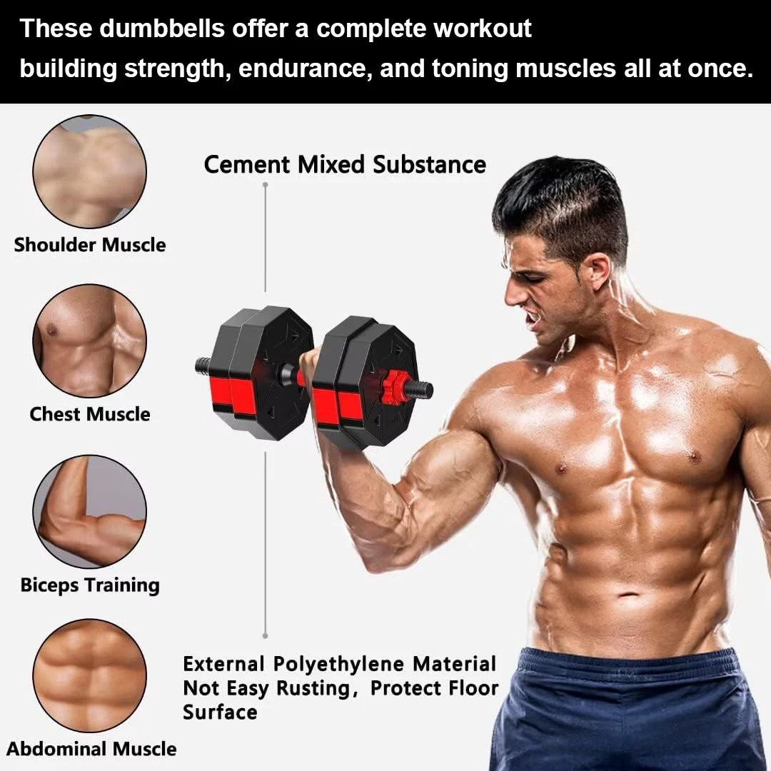 Adjustable Dumbbell to Barbell Fitness Set – 44lbs Anti-Slip Grip, 3-in-1