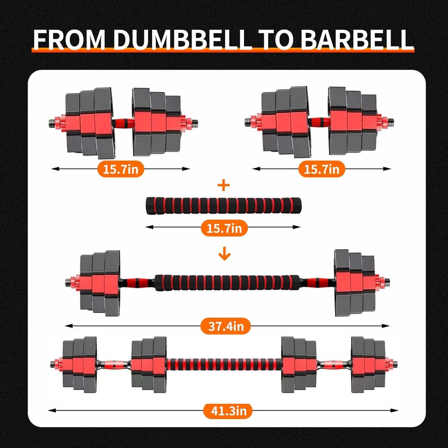 Adjustable Dumbbell to Barbell Fitness Set – 44lbs Anti-Slip Grip, 3-in-1