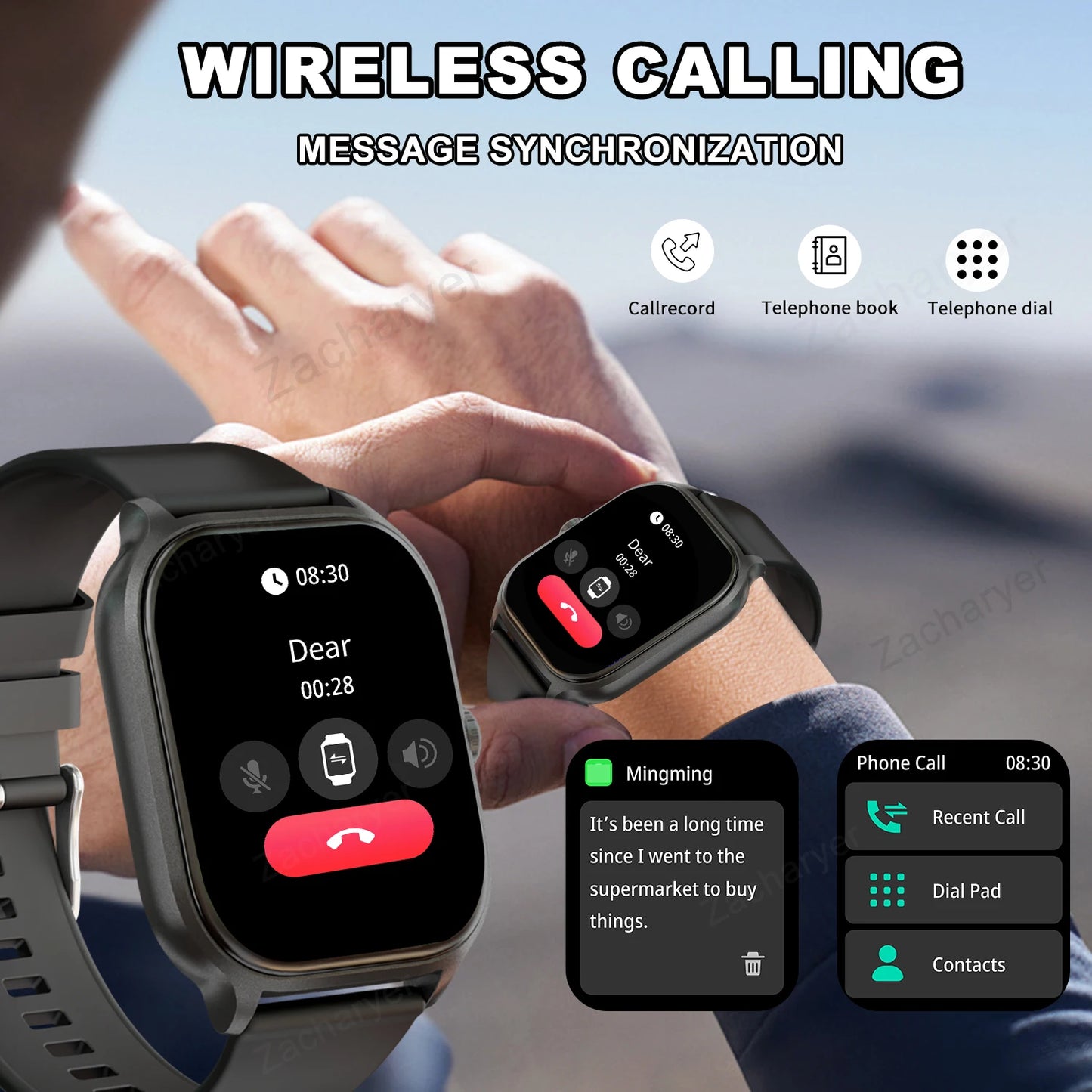 Smart watch, wireless calling/dial, multi-Sport mode, for iPhone/Andriod