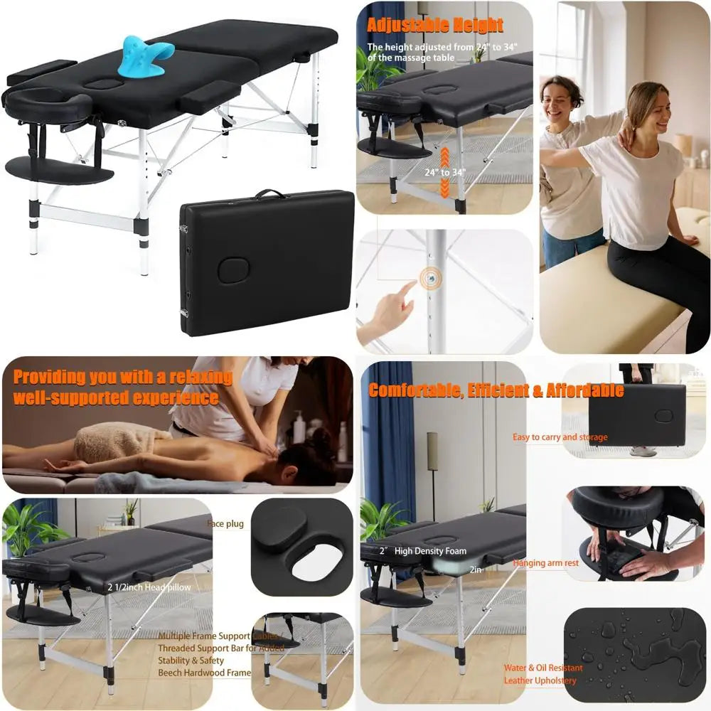 84-Inch Adjustable Portable Massage Table with Neck Stretcher for Massage, Beauty, and Tattoo Services
