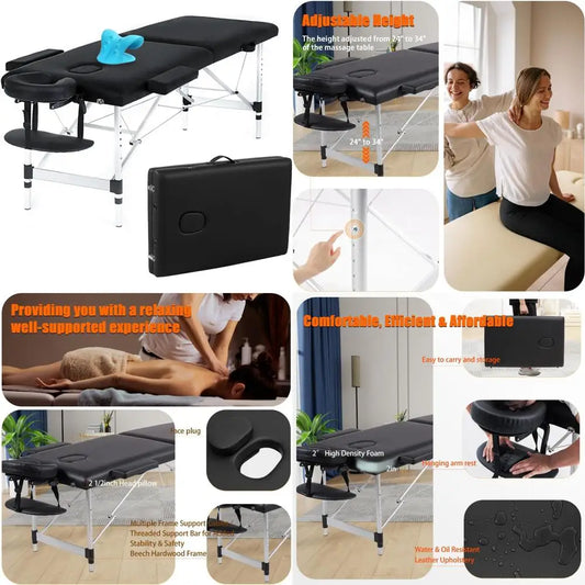 84-Inch Adjustable Portable Massage Table with Neck Stretcher for Massage, Beauty, and Tattoo Services