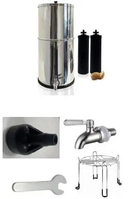 Water Filter System Stainless Steel with 2 Black Carbon Filters, Chlorine and Lead Reduction, 2.25Gallon