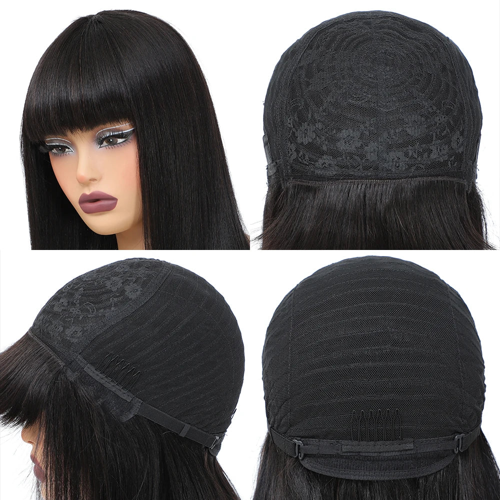 Short Bob Wig with Bangs Straight Human Hair Bob Wig For Women
