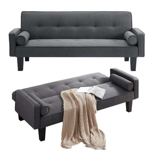 Convertible Futon Sofa Bed, Couch Adjustable Backrest Comfortable Seating Easy Assembly Compact Living Room
