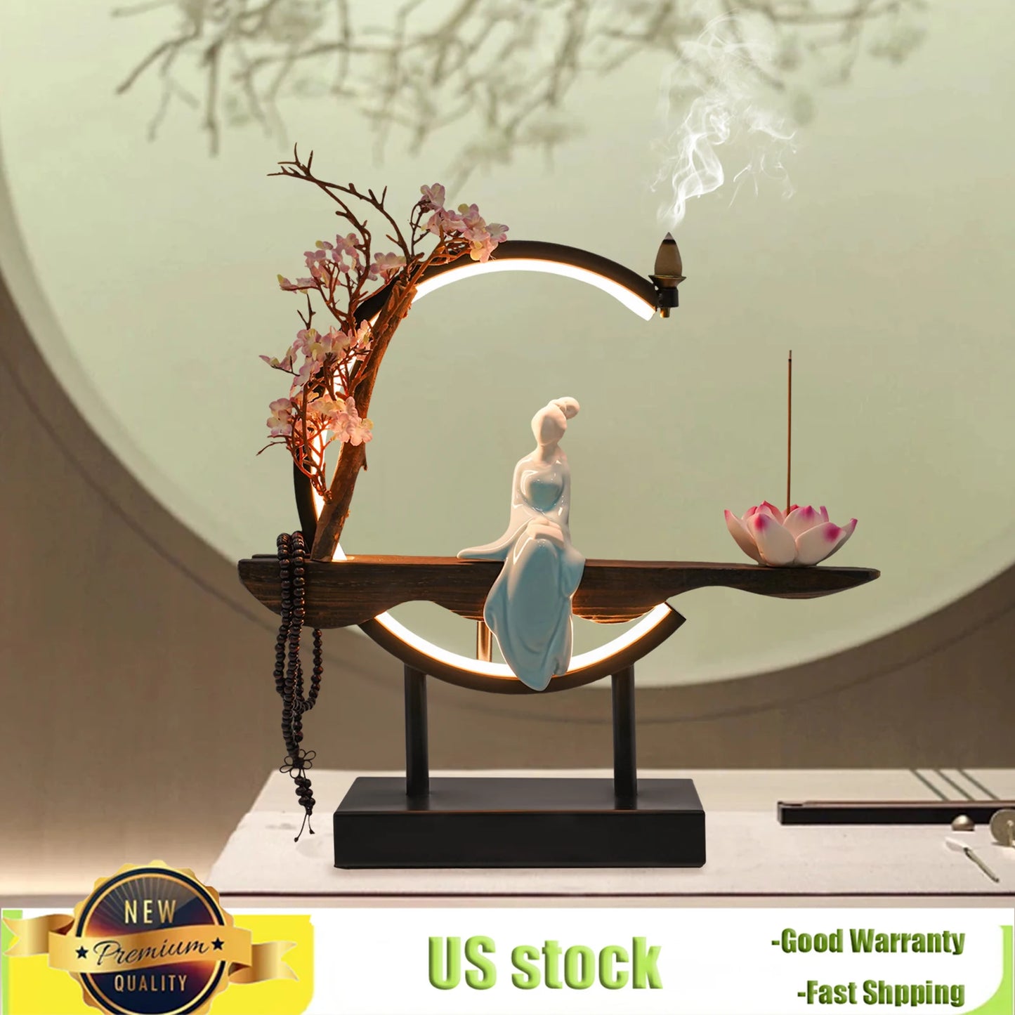 Zen Meditation Incense Burner Set with Unique Smoke Tabletop Decoration for Living Rooms, Tea Rooms