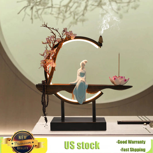 Zen Meditation Incense Burner Set with Unique Smoke Tabletop Decoration for Living Rooms, Tea Rooms