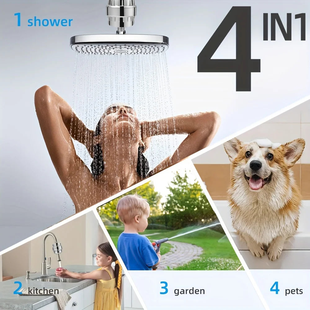 Shower Water Filter with 2 Replaceable Filter Cartridges for Hard Water