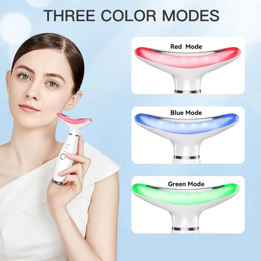 Neck Face Beauty Device Skin Care Face Massage 3 in 1 Facial Massager Sculpting Tool with Thermals Vibration White